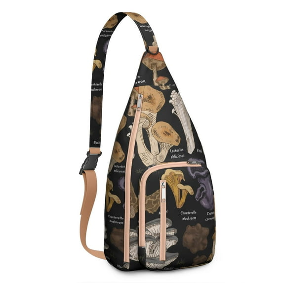 Magical Mushroom Pattern Sling Bag – Boho Aesthetic Crossbody Backpack – Lightweight Multipurpose Shoulder Daypack for Hiking, Cycling, and Cottagecore Fans