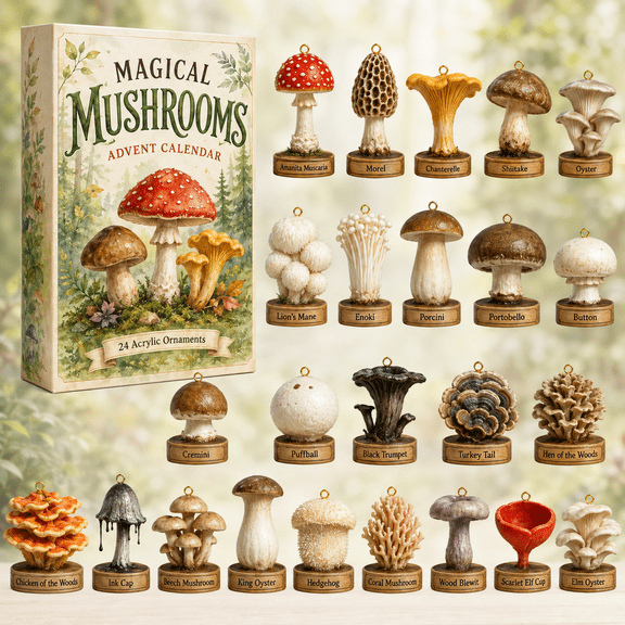Magical Mushrooms Advent Calendar 2026 - 24-Day Festive Countdown, Acrylic Charms Blind Box - Gift For Mushroom & Nature Lovers (2D)