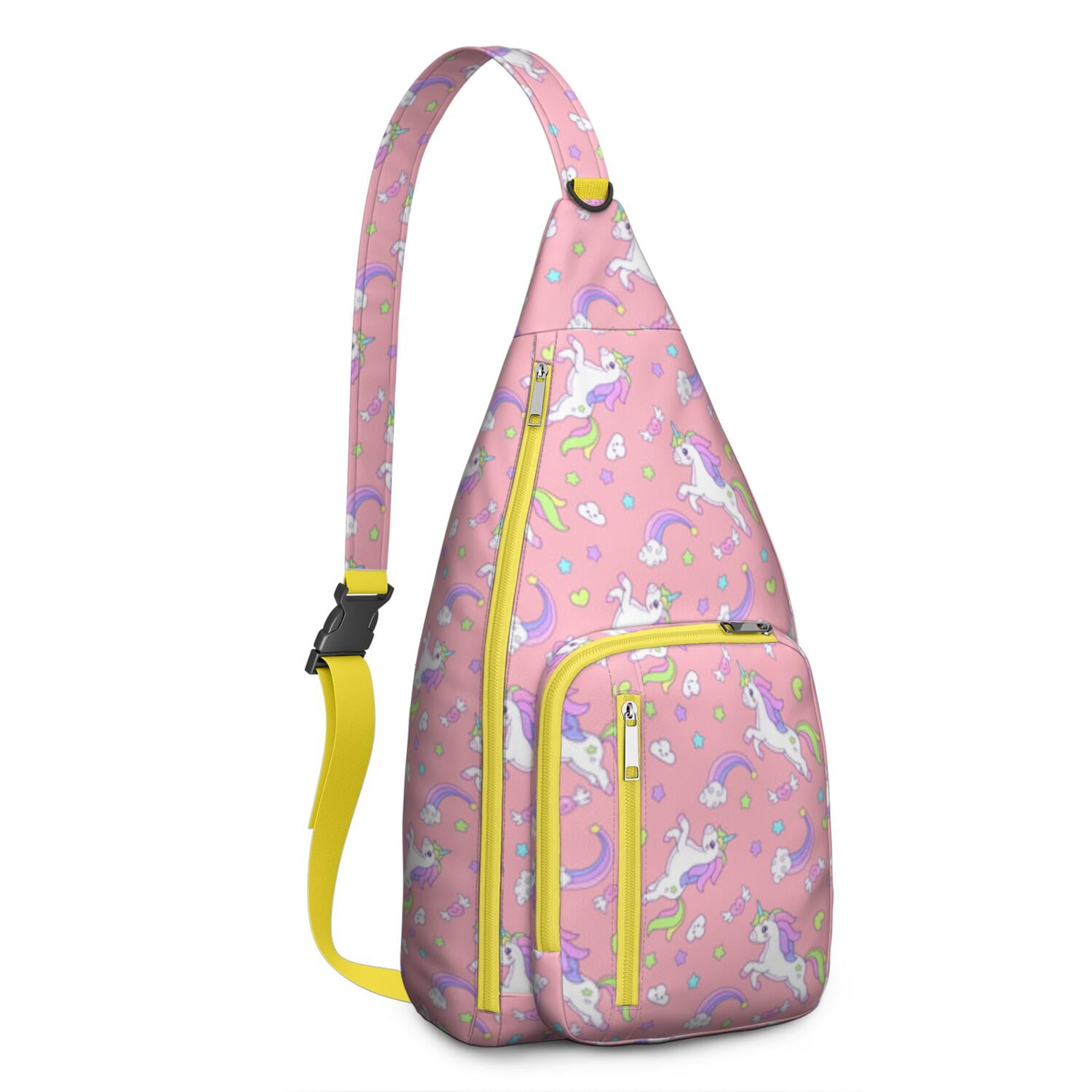 Magical Mythical Horse Sling Bag - Unicorn Rainbow Cartoon Print (Multi-Pocket Organized, Adjustable & Waterproof)