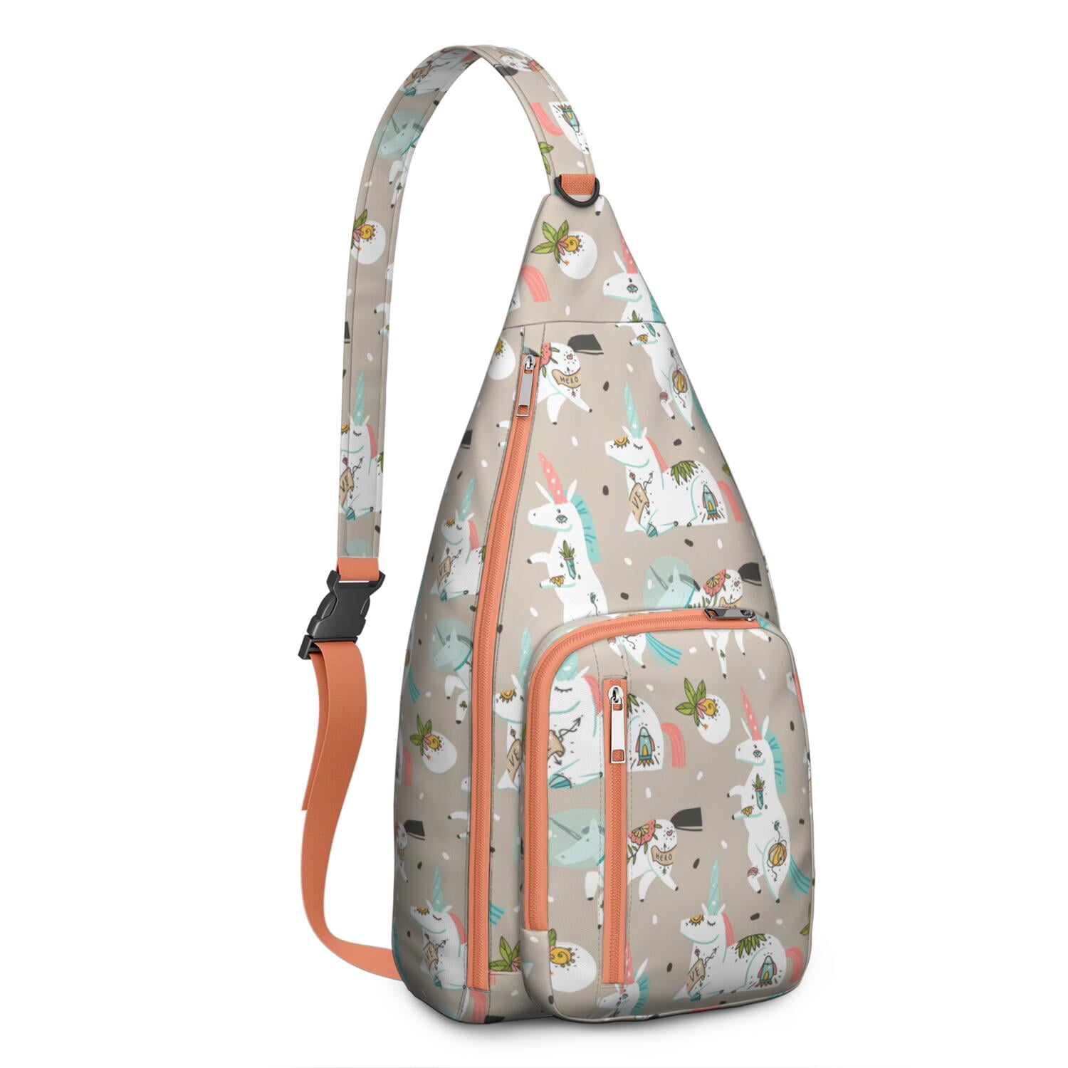 Magical Mythical Horse Sling Bag - Unicorn Rainbow Cartoon Print (Multi-Pocket Organized, Adjustable & Waterproof)