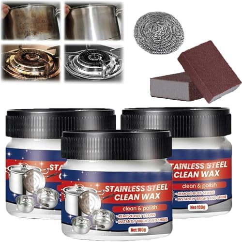 Magical Nano-Technology Stainless Steel Cleaning Paste,Multi-Purpose Powerful Cookware Decontamination Rust Removal,Surface Safe, No Residue (3pcs)