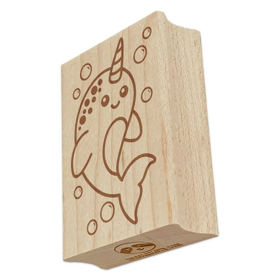 Magical Narwhal Rectangle Rubber Stamp Stamping Scrapbooking Crafting - Large 2.5in
