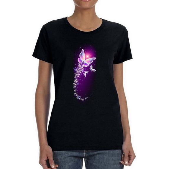 Magical Neon Butterflies Shaped T-Shirt Women -Image by Shutterstock, Female Small