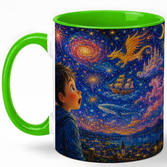 Magical Night Sky 11oz Ceramic Mug, Dragon Star Coffee Cup