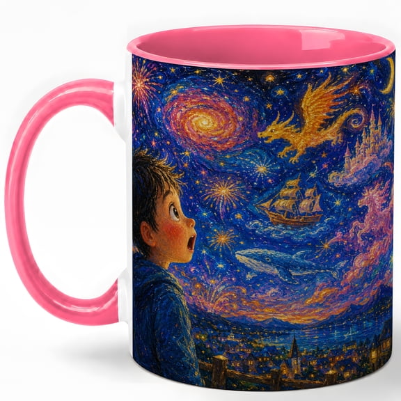 Magical Night Sky 11oz Ceramic Mug, Dragon Star Coffee Cup