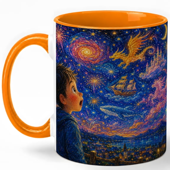 Magical Night Sky 11oz Ceramic Mug, Dragon Star Coffee Cup