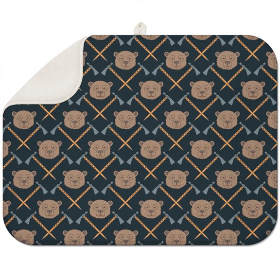 Magical Night Sky Bear Print Dish Drying Mat Quick Dry Microfiber Countertop Protector Compact Design