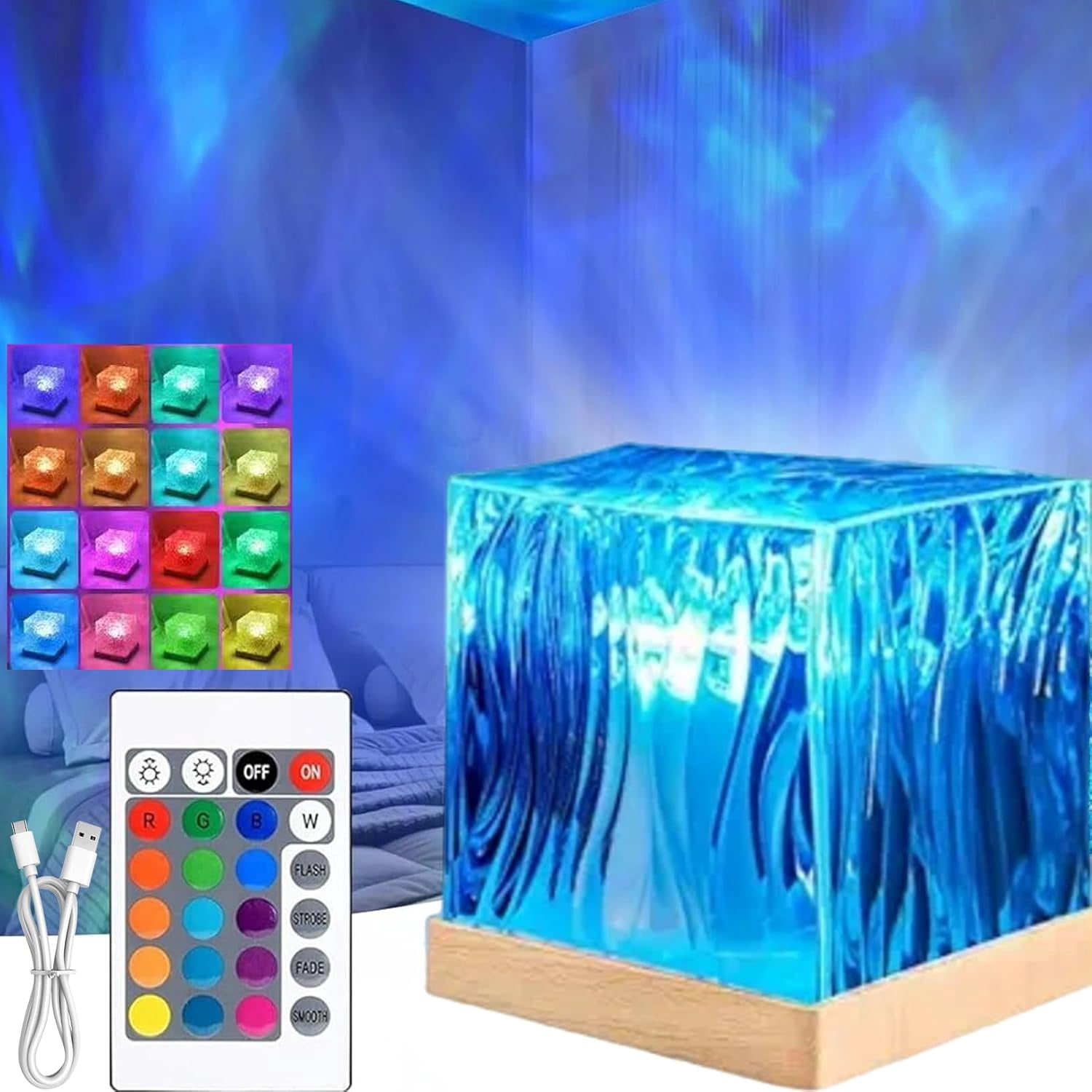 Northern Lights Projector – 16 Colors, Remote Control, USB Powered, 360° Night Light For Bedrooms, Dorms, Kids & Teens