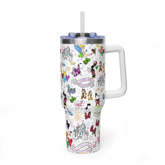 Magical Park Sketchbook 40oz Tumbler with Handle - Insulated Stainless Steel Travel Mug for Theme Park Fans - CARTOON World CARTOONland Gift