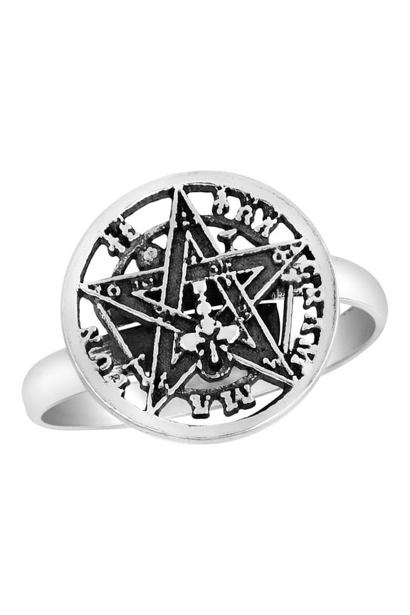 Magical Pentacle Seal of Solomon Sterling Silver Amulet Band Ring for Female Anniversary - 7