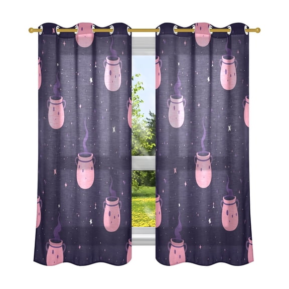 Magical Pink Pattern Breathable Sheer Curtains 63x42in Soft Light Filtering, UV Protection and Thermal Insulation