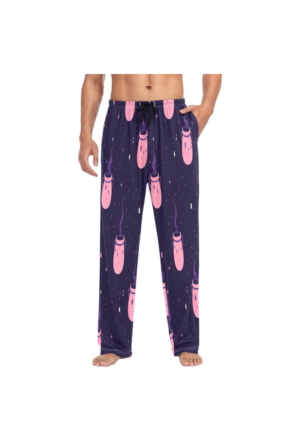 Magical Pink Pattern Mens Cotton Pajama Pants Long Staple Lightweight Sleep Bottoms with Pockets Breathable