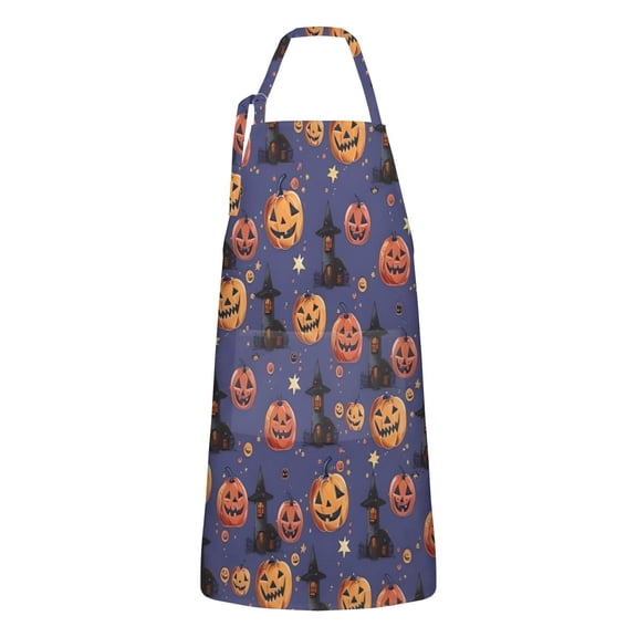Magical Pumpkin Castle Halloween Apron-Garden Aprons for Women with Pockets-Cotton Linen Waterproof Kitchen Cooking Gardening Aprons Adjustable for Kitchen,Cooking,BBQ and Salon 32"x27"