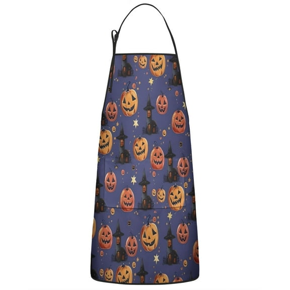 Magical Pumpkin Castle Halloween Pattern Apron-Garden Aprons for Women with Pockets-Cotton Linen Waterproof Kitchen Cooking Gardening Aprons Adjustable for Kitchen,Cooking,BBQ and Salon 33"x27"