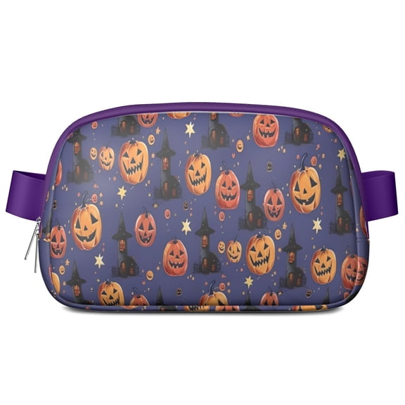 Magical Pumpkin Castle Halloween Pattern Cute Fanny Packs for Women,Travel Waterproof Crossbody Fanny Bags Waist Purse for Women Anti Theft Adjustable Strap for Running Travel Cycling
