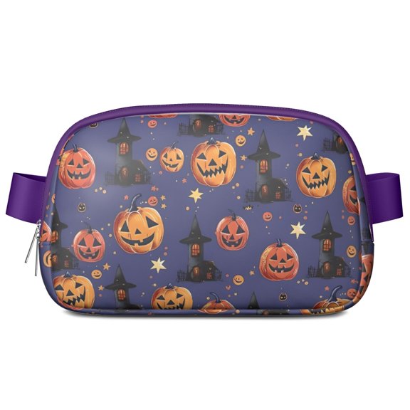 Magical Pumpkin Castle Halloween Pattern Cute Fanny Packs for Women,Travel Waterproof Crossbody Fanny Bags Waist Purse for Women Anti Theft Adjustable Strap for Running Travel Cycling