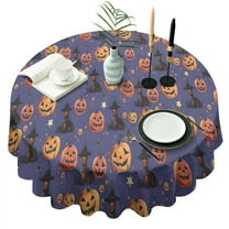 Magical Pumpkin Castle Halloween Pattern Round Tablecloth 60"x60",Wrinkle Wipeable Table Cloth for Kitchen Dining Room Picnic Patio Party