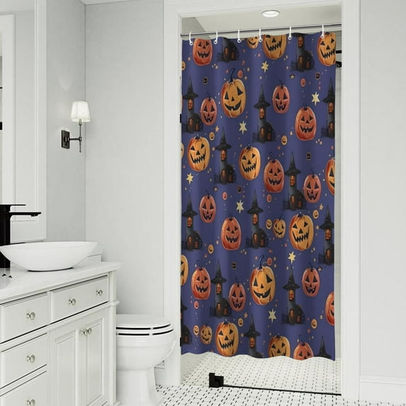 Magical Pumpkin Castle Halloween Pattern Shower Curtain 36"x72" ,Bathroom Decorative Shower Curtains Set with 12 Hooks,Modern Waterproof Washable Shower Curtain