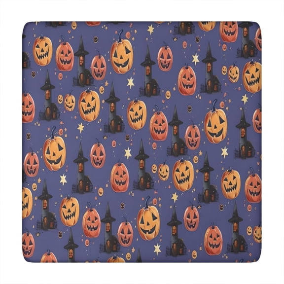 Magical Pumpkin Castle Halloween Pattern Square Fitted Tablecloth with Elastic Edge,Square Table Cover,Washable Elastic Table Cover for Home Kitchen Party Decor 34"x34"