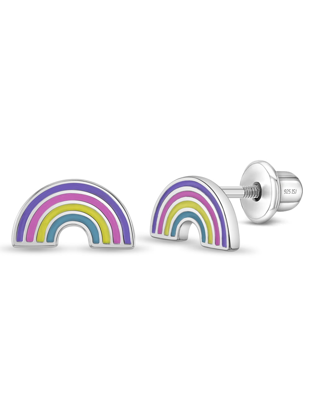 Magical Rainbow Children's / Girls Earrings Screw Back Enamel - Sterling Silver