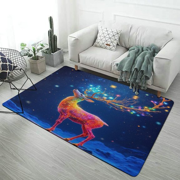 Magical Rainbow Deer in Winter Night Area Rugs Soft Carpet Suitable for Living Room Kitchen Bedroom Laundry Room Home Decorations