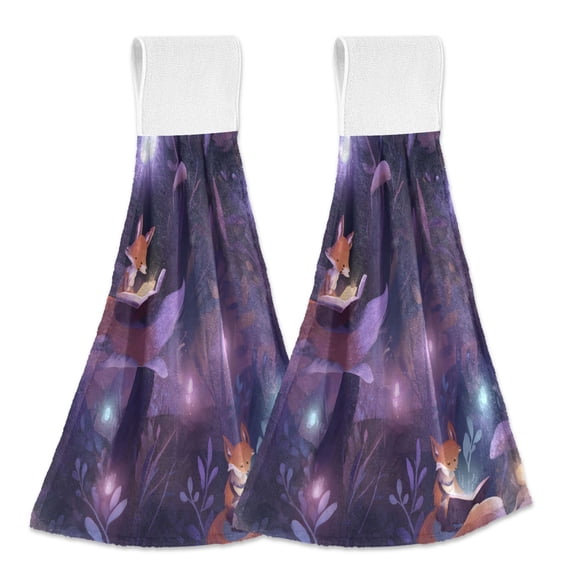 Magical Reading Foxes Hand Towels 2 Pack Quick Drying Home Storage Kitchen Towel Hooks Dish Cloths 14''x18''