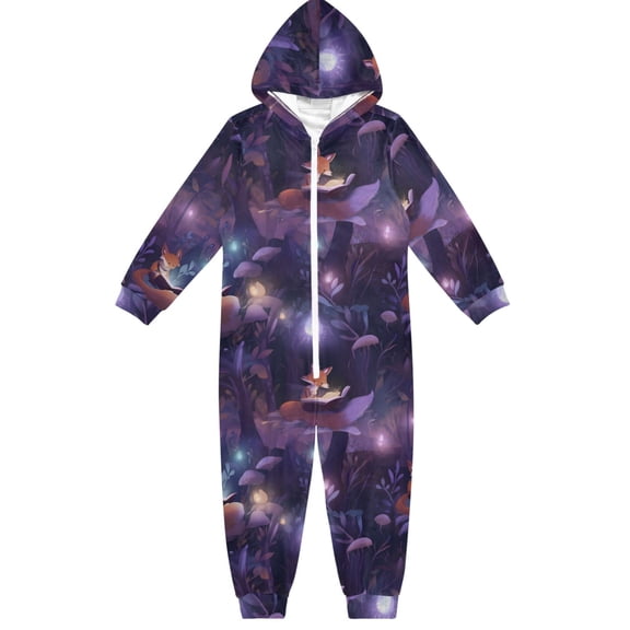 Magical Reading Foxes One Piece Pajamas Soft Jumpsuit Cozy Sleep and Play Romper Zipper and Pockets 9Y-11Y