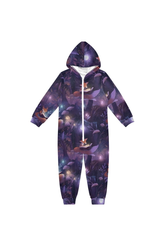Magical Reading Foxes One Piece Pajamas Soft Jumpsuit Cozy Sleep and Play Romper Zipper and Pockets 9Y-11Y
