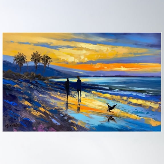 Magical Santa Barbara Beach Sunset 1 Poster Wall Art, Modern Wall Decor For Living Room Bedroom, 8x12 UNFRAMED