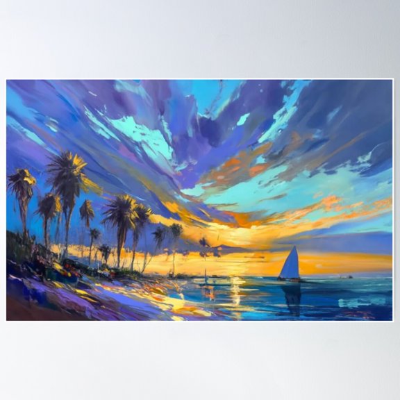 Magical Santa Barbara Beach Sunset 3 Poster Wall Art, Modern Wall Decor For Living Room Bedroom, 8x12 UNFRAMED