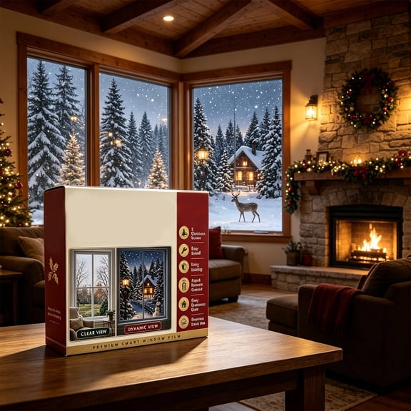 Magical Smart Window Film Kit, App Controlled Window Scene Decal, Christmas Window Projection Decor, Reusable Static Window Film