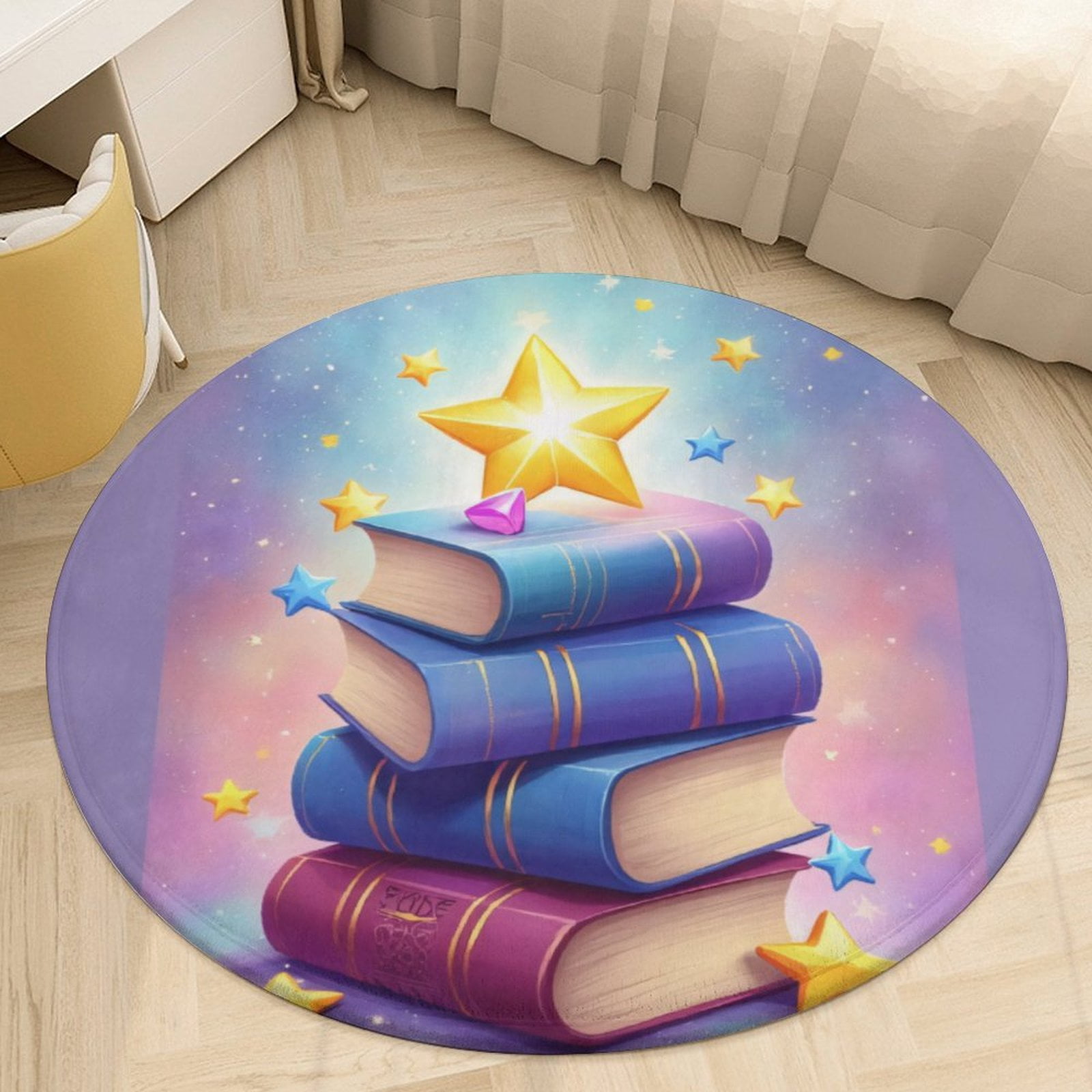 Magical Star Book Stack Round Area Rugs for Bedroom Living Room, 3FT ...