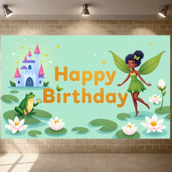 Magical Style  Banner Cartoon Design Birthday Backdrop Frog Pattern Celebration Banner for Kids Birthday Party Girls' Celebration Family Gathering