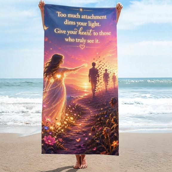Magical Sunset Glowing Woman Butterfly Oversized Beach Towel, Sand-Free 27.5" x 55"