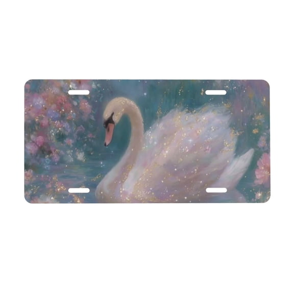 Magical Swan License Plate, Car Front License Plates With 4 Holes 6 * 12 Inches