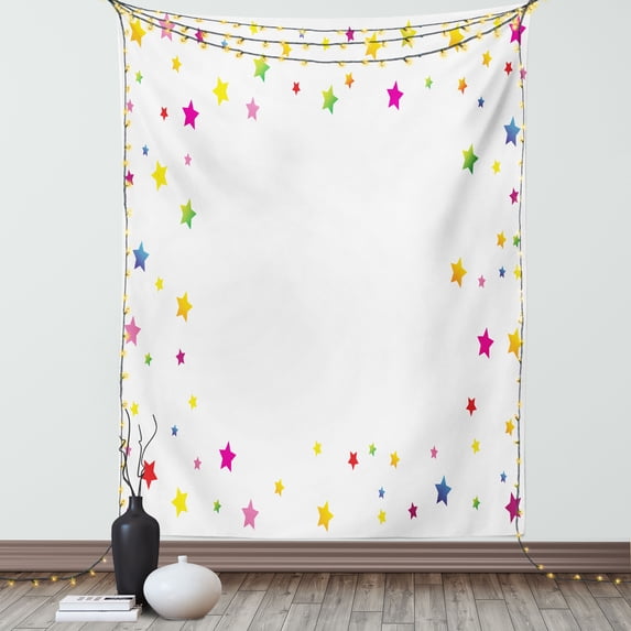 Magical Tapestry, Minimalist Colorful Different Size Uneven Vivid Stars Design on Plain Background Artwork, Wall Hanging for Bedroom Living Room Dorm Decor, 40W X 60L Inches, Multi, by Ambesonne