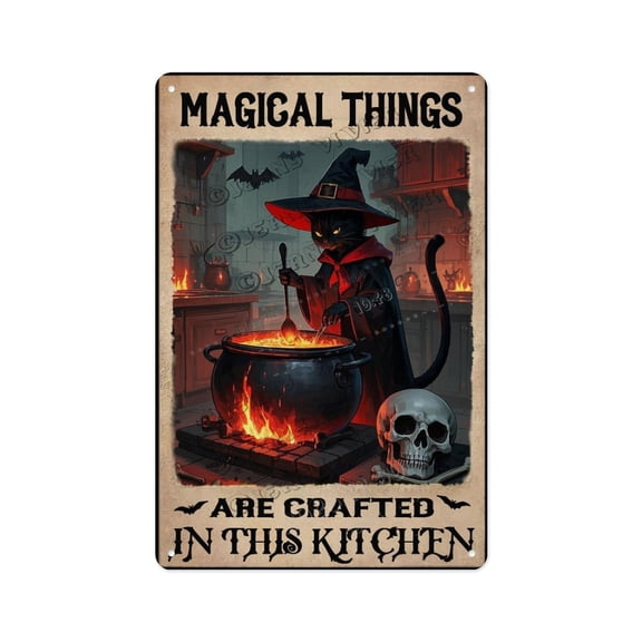 Magical Things Are Crafted In This Kitchen Black Cat  Halloween Magic Kitchen Sign  Perfect for Decorating Your Home, Caf, Holiday Party 8x12 inch
