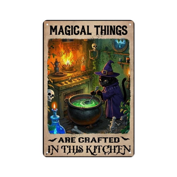 Magical Things Are Crafted In This Kitchen Black Cat Magical Cat-Inspired Wall Sign Fun and Unique Kitchen Decor Perfect for Cat Lovers and Gift Ideas 12x16 inch