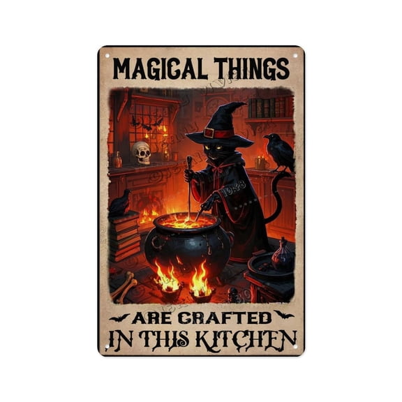 Magical Things Are Crafted In This Kitchen Black Cat Spooky Cat-Themed Wall Art Perfect for Halloween Parties, Kitchen Dcor, and Cat Lovers 12x16 inch