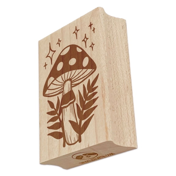 Magical Toadstool Mushroom Ferns Rectangle Rubber Stamp Stamping Scrapbooking Crafting - Small 1.7in