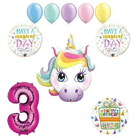 Magical Unicorn 3rd Birthday Party Supplies and Balloon Decorations