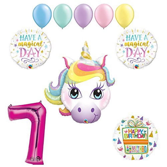 Magical Unicorn 7th Birthday Party Supplies and Balloon Decorations