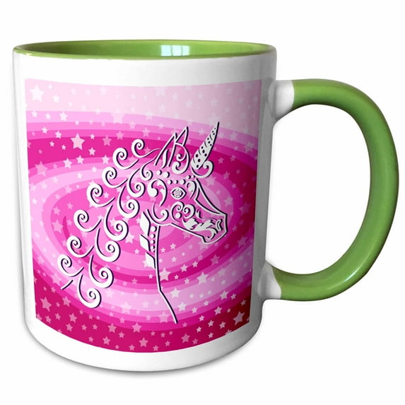 3drose, Magical Unicorn and Stars on Pink Swirl, 11oz Two-tone Green Mug