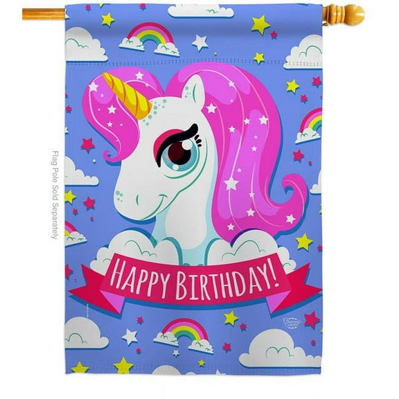 Magical Unicorn Birthday Celebration Double-Sided Garden Decorative House Flag, Multi Color