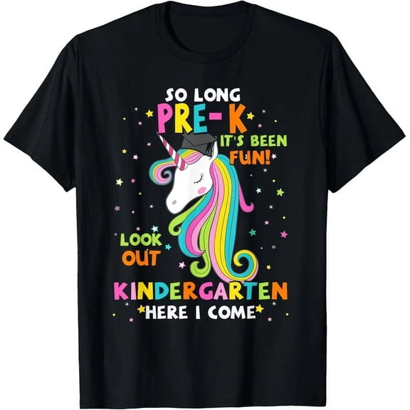 Magical Unicorn Graduation T-Shirt Colorful Rainbow Pre-K to Kindergarten Student Apparel Retro School Celebration Tee