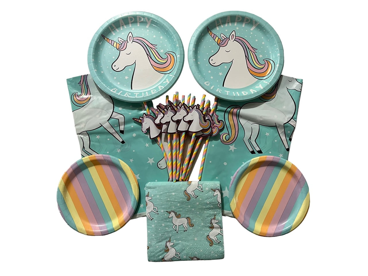 Spritz 143192PMM590 Magical Unicorn Party Kit for Up to 20 Guests with Dinner & Dessert Plates, Napkins, 2 Table Coverings & Straws