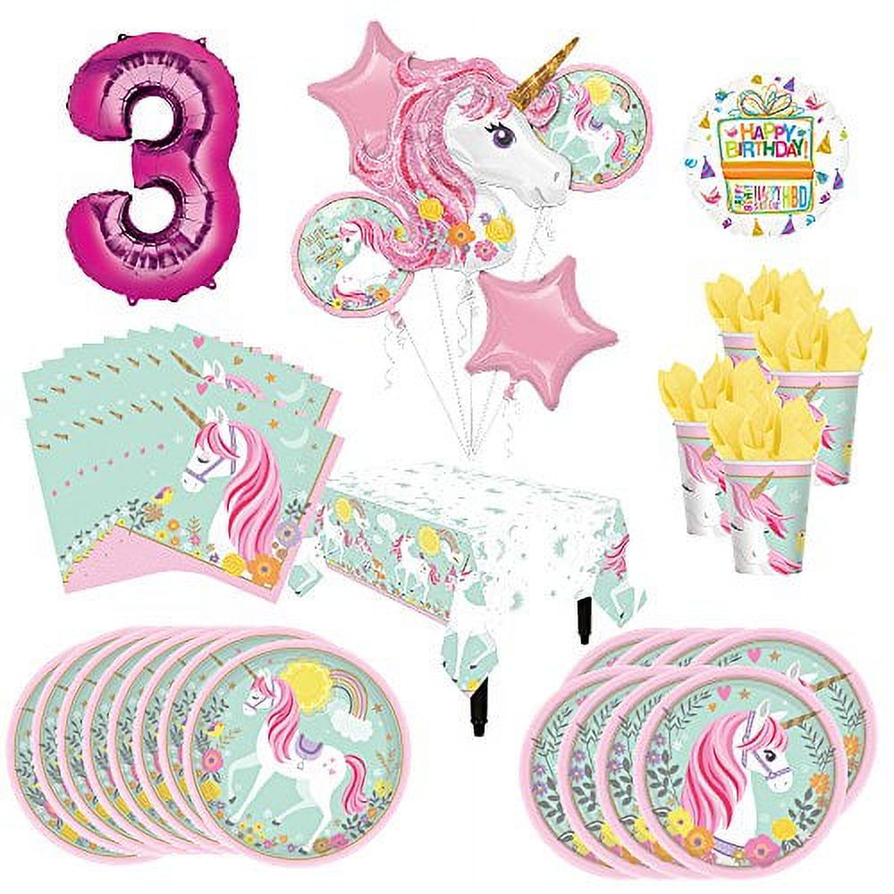 MAYFLOWER PRODUCTS Magical Unicorn Party Supplies 8 Guests 3rd Birthday Balloon Bouquet Decorations