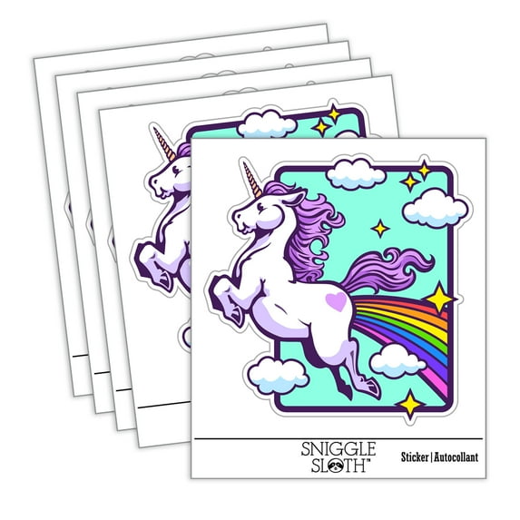 Magical Unicorn Pooping Rainbow and Stars Car Window Bumper Water Bottle Phone Tablet Laptop Waterproof Vinyl Decal Sticker Set 5-Pack - Gloss Finish - 4.0"