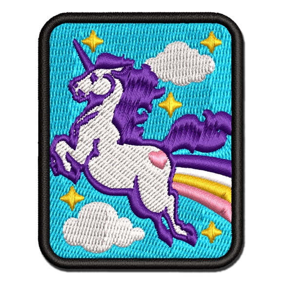 Magical Unicorn Pooping Rainbow and Stars Applique Multi-Color Embroidered Hook & Loop Patch - 3 Inch Medium