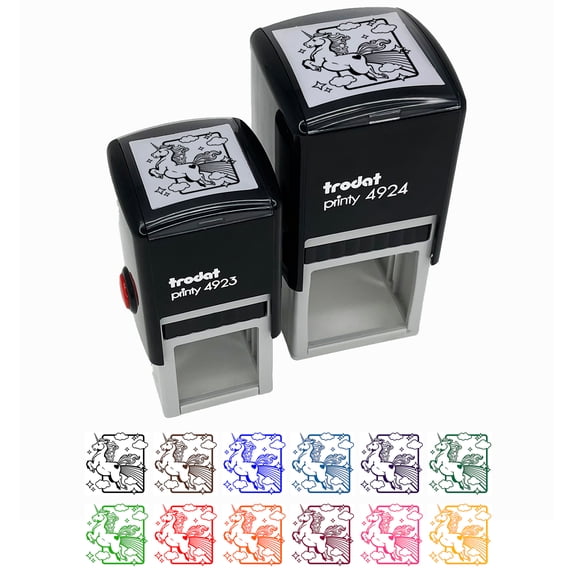 Magical Unicorn Pooping Rainbow and Stars Self-Inking Rubber Stamp Ink Stamper - Brown Ink - Small 1 Inch